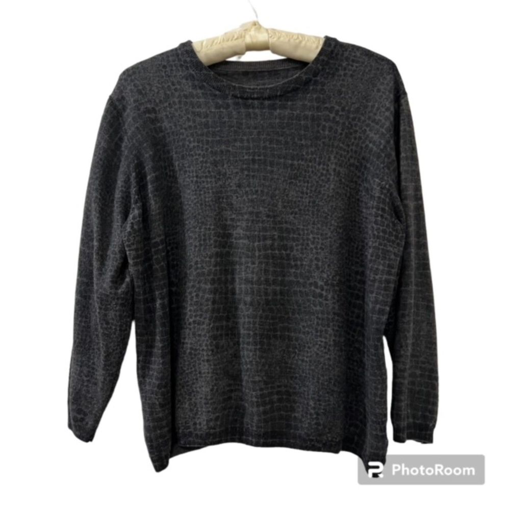 Womens Gray Mulberrys Crocodile Pattern Pullover Long Sleeve Sweater Size Large